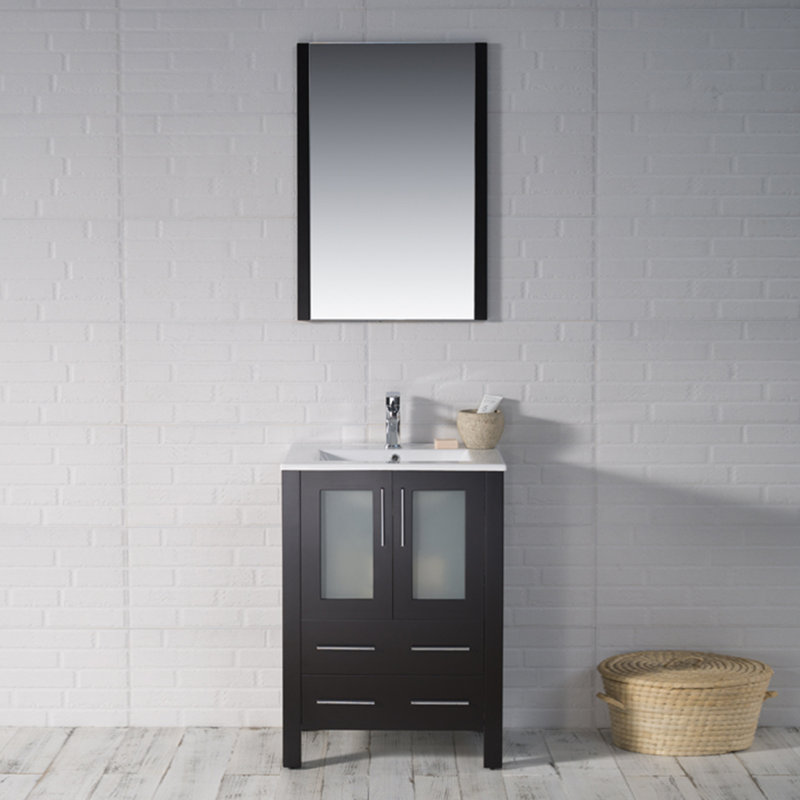 Mance 24.25'' Single Bathroom Vanity with Ceramic Top, Espresso