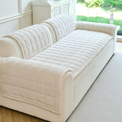 Dog Couch Cover Furniture Protector – Beige White – Washable Non-Slip Soft Fuzzy Sofa Cover For Pets, 3-Cushion Sofa, 1-Piece