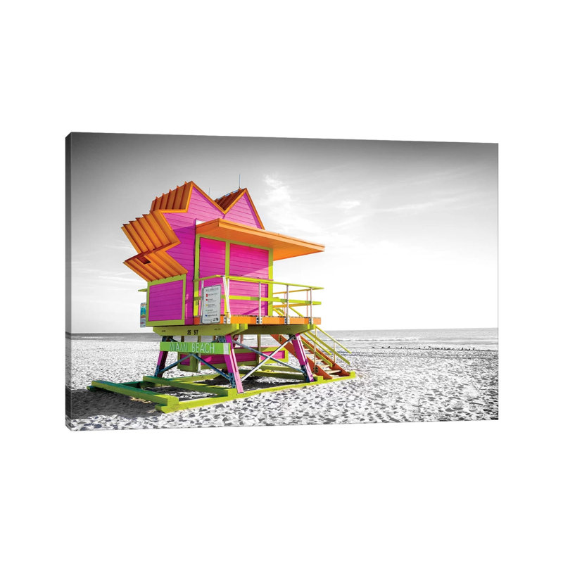 Pink Star,Lifeguard House Miami Beach Florida by Susanne Kremer - Wrapped Canvas Gallery-Wrapped Canvas Giclée