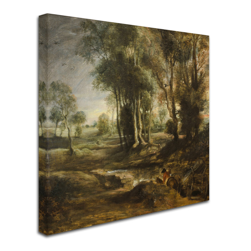 «Evening Landscape With Timber Wagon» par Peter Paul Rubens, reproduction sur toile tendue, H 24 po x l 24 po