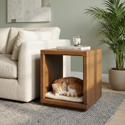 Solric Mid-Century Modern Cube End Table with Open Storage Shelf, Versatile Accent Side Table for Living Room, Bedroom