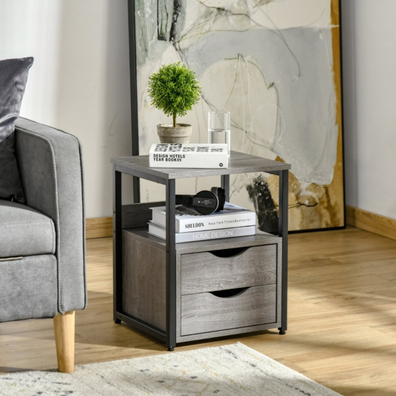 40cm W Engineered Wood Bedside Table, Grey