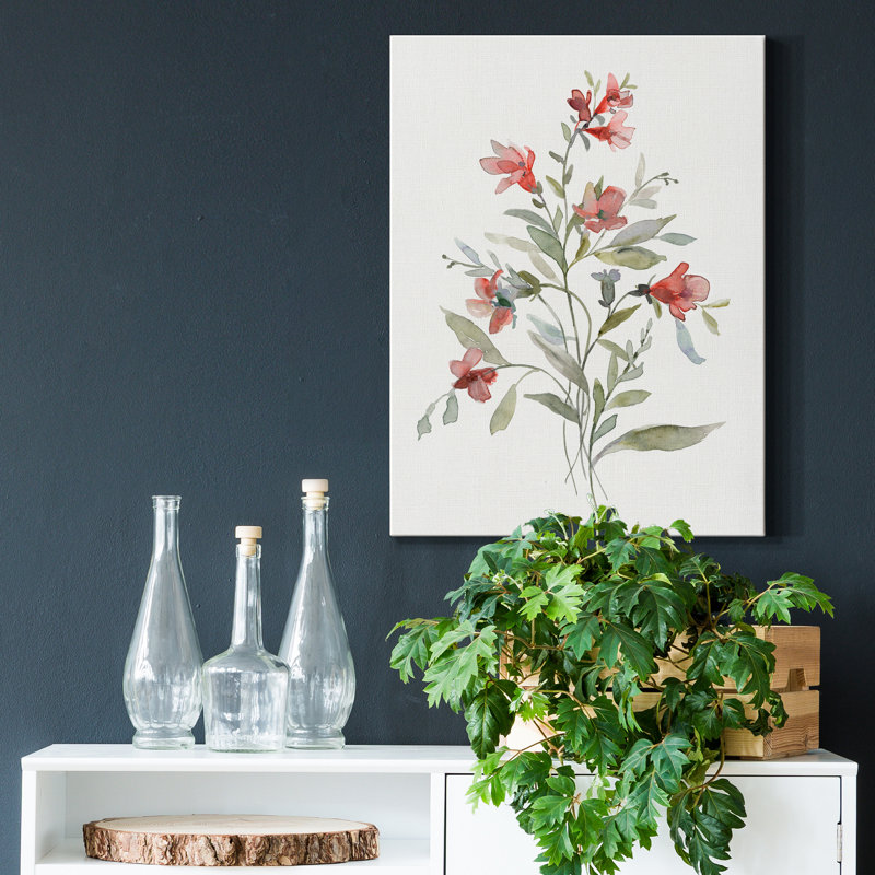 «Linen Botanical Coral III», reproduction d'art sur toile tendue, H 27 po x l 18 po x P 1 po