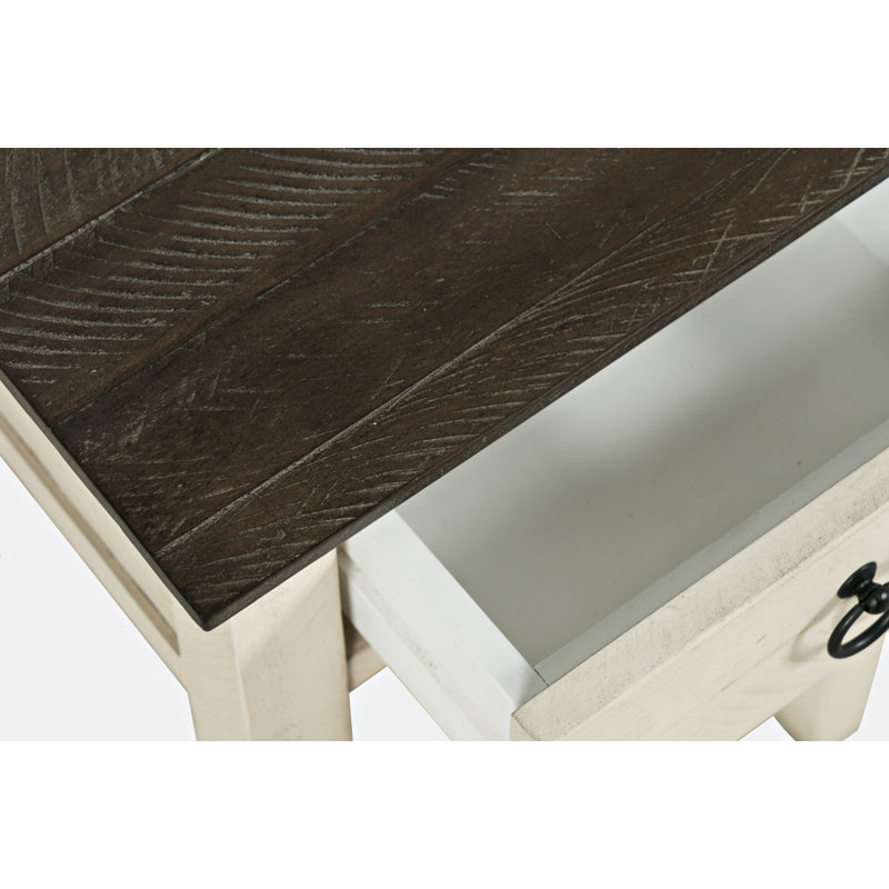 Degnan Solid Wood Top End Table with Storage, Antique White