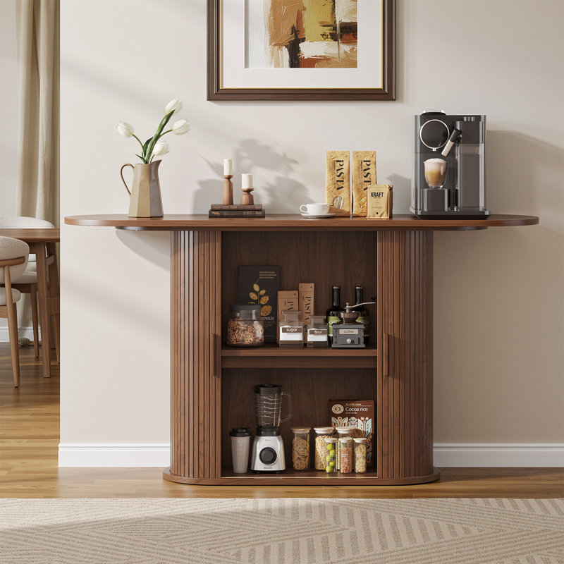 Modern 55.12'' Console Table with Double Door Storage Cabinet for Hallway or Living Room, Walnut