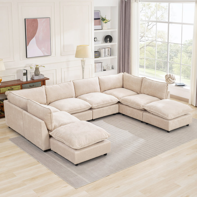 Canapé modulaire surdimensionné Heffernan, Chenille beige, H 33,10 po x l 137,90 po x P 100,86 po