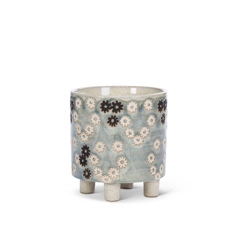 Cache-pot en argile à fleurs simples, Petit