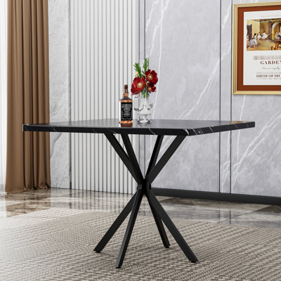 Table de salle à manger 38,6 po, style Mid-Century, noire avec pieds en fer, peu encombrante, facile à nettoyer et à entretenir, repasser, assembler et