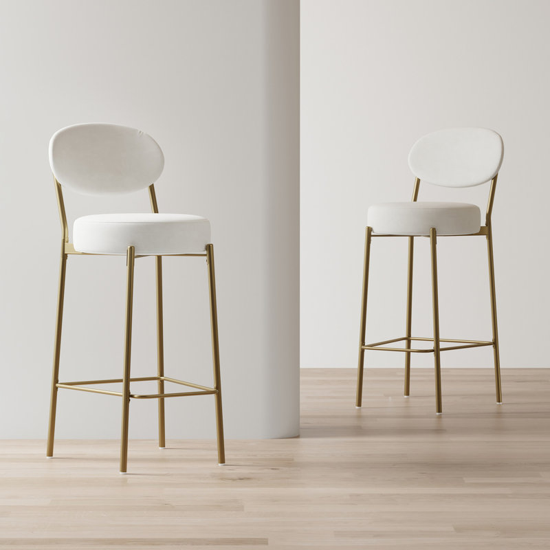 Chaise de bar moderne, cuir d'unité centrale blanc crème, structure en métal, confortable, de 2 paires de comptoirs pour la maison de 29 po, faux et repose-pieds, support
