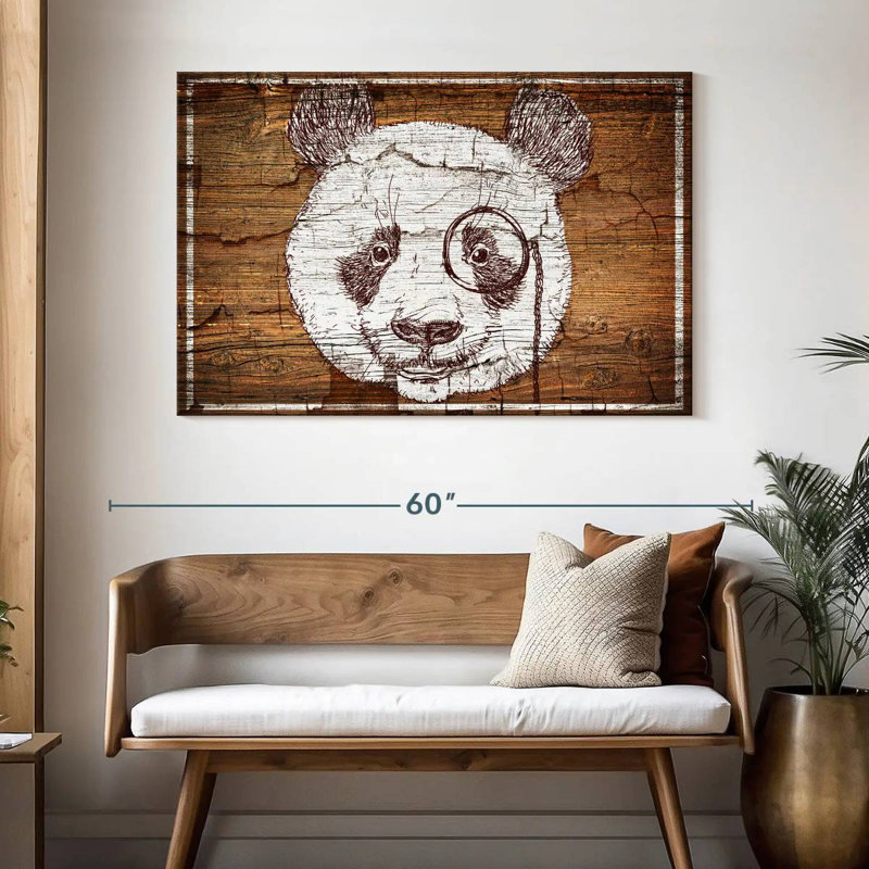 Brampt Panda On Wood, 32" H x 48" W