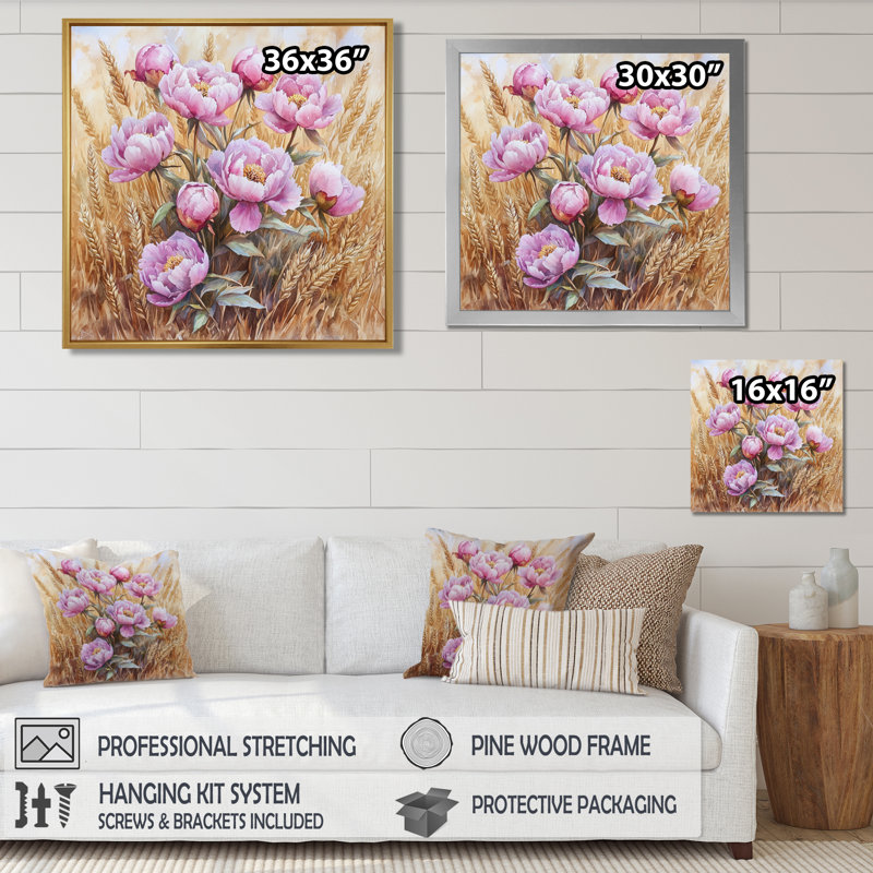 Pivoines dans le champ de blé II - pivoines, art mural, Reproduction encadrée d'une seule photo, H 30 po x l 30 po