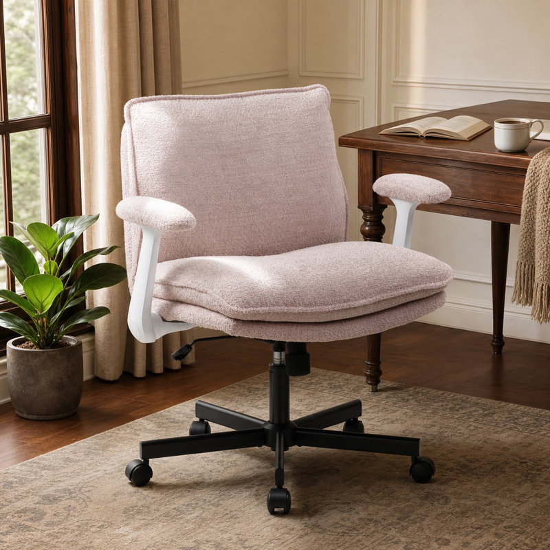 Modern Teddy Cross legged  Office Chair With Flip&Up Down Adjustable Armrests, Navy