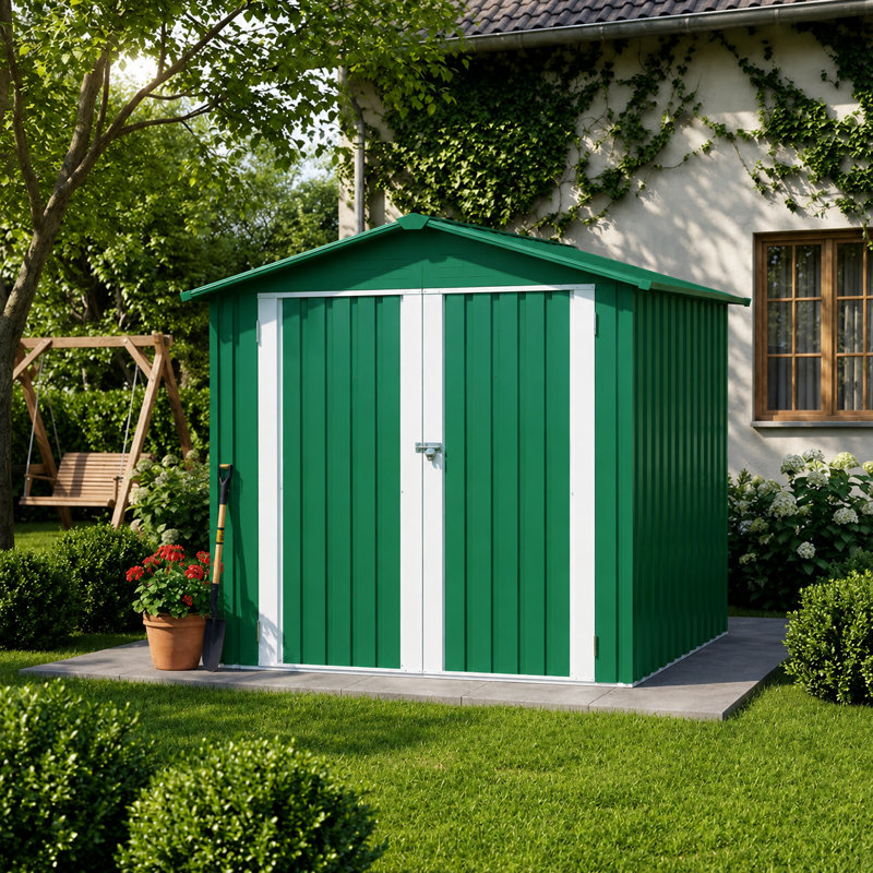 Balconera 6 ft. W x 3.25ft. D Double Door Metal Apex Garden Shed, Green