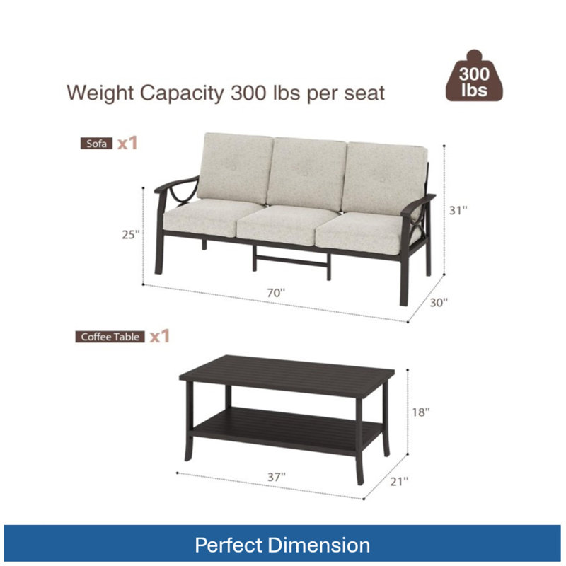 2 Piece Outdoor Patio Set, Light Khaki