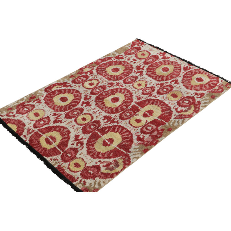 Tribal Rug In Red, Yellow, Green, White Ikats Pattern By Rug & Kilim, Rectangle 10' x 14'