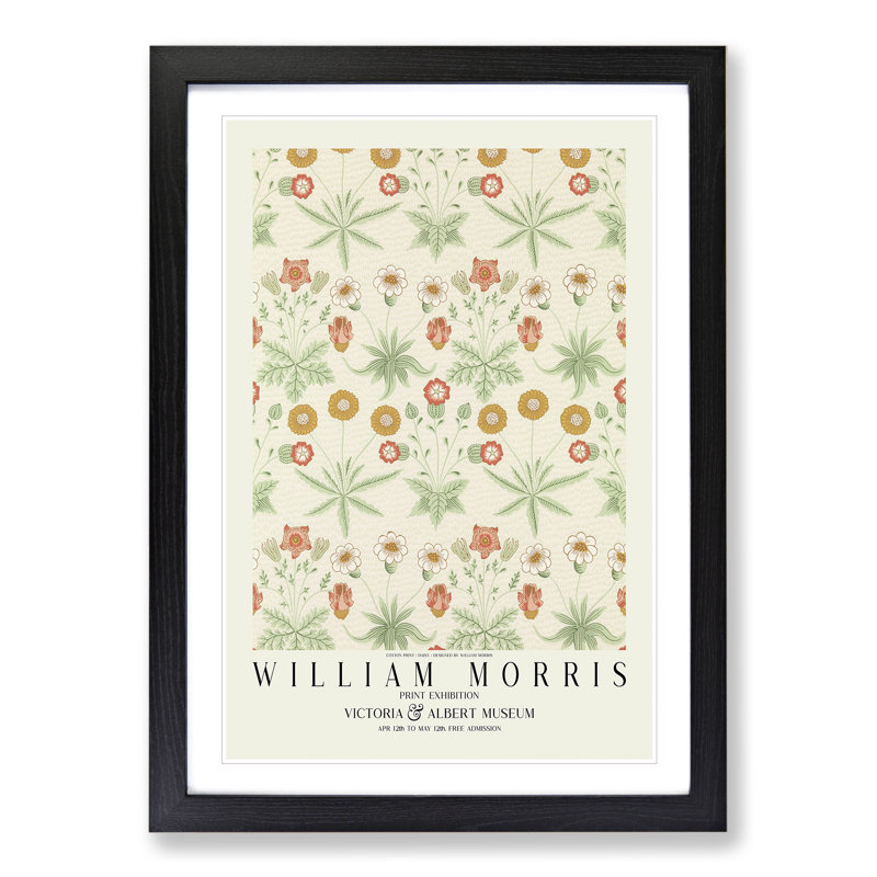 Daisy with Border by William Morris - Picture Frame Painting on MDF, Black Framed, 65cm H x 48cm W x 2cm D