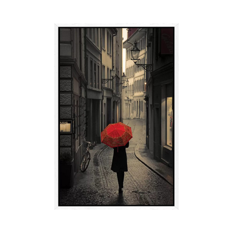 Red Rain 1 Piece Wall Art on Canvas, 66.04 cm H x 45.72 cm W, White Framed