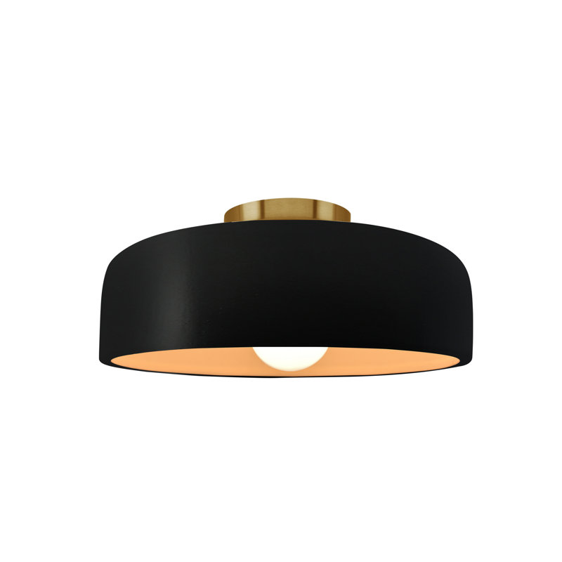 Plafonnier semi-encastré en céramique Dottie, Noir carbone mat / or champagne, Laiton brossé, H 6 po x l 10 po x P 10 po