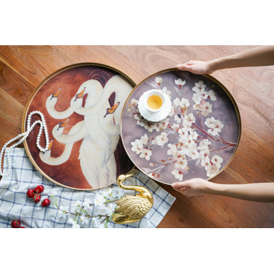 S/2 Decorative Tray L:d18.5X1" S:d15.5X1"