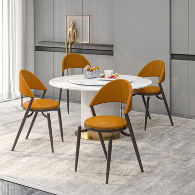 Chaise de salle à manger moderne en cuir, chaise d'appoint confortable à dossier ouvert avec pieds en métal élégants