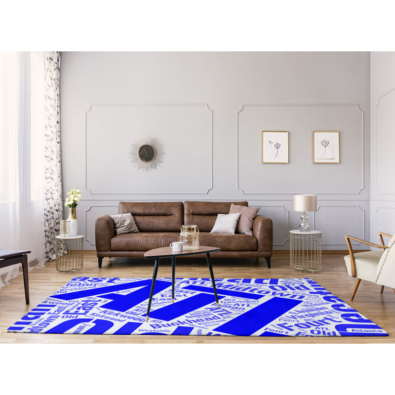 Tapis bleu de à tissage plat rand cites city barhood districts, Rectangle 9 pi x 12 pi