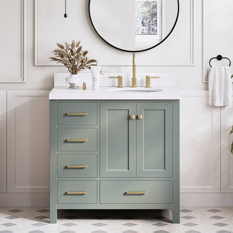 Amariani 36.25'' Single Bathroom Vanity with Quartz Top, Vintage Green