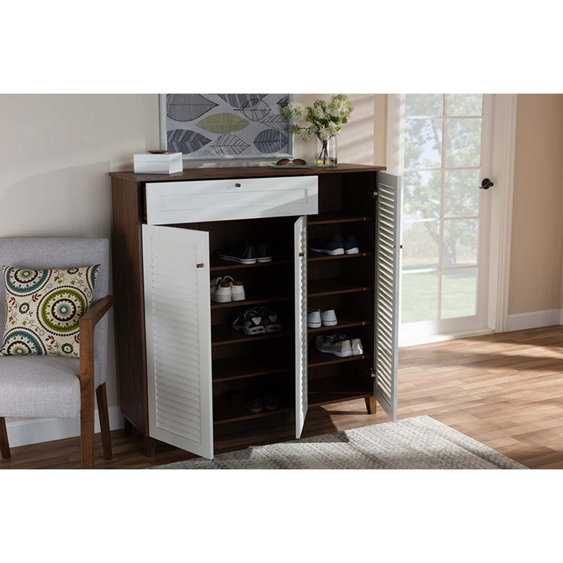 Shoe Storage Cabinet, White/Walnut