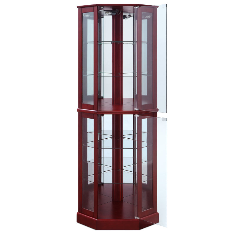 Vitrine de coin lumineuse en bois / verre Schmidt H 72 po, Merisier