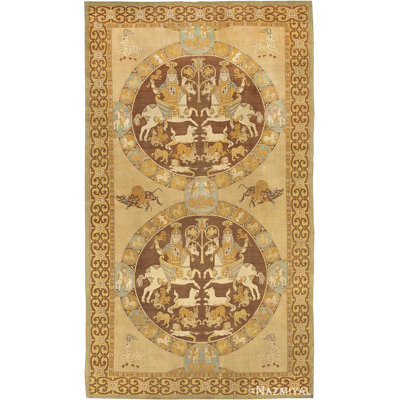 One-of-a-Kind Rectangle 6'4" X 11' 1900s Wool Area Rug in Brown