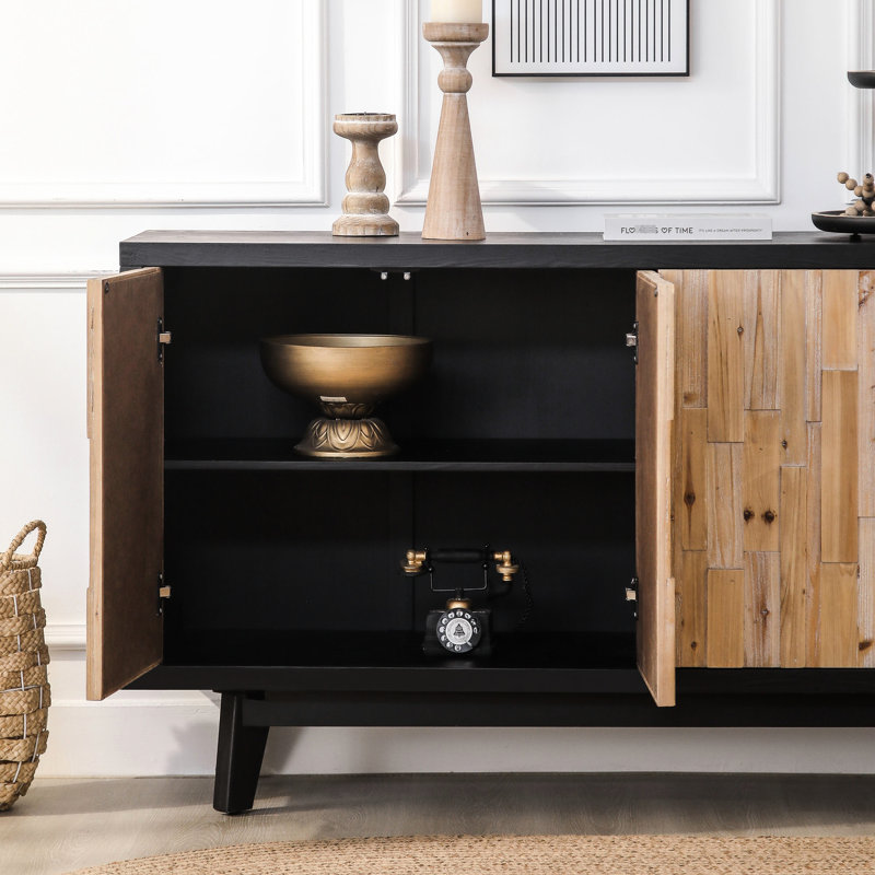 Buffet rustique en bois à 4 portes - Design moderne spacieux et élégant avec motif géométrique polyvalent et rangement