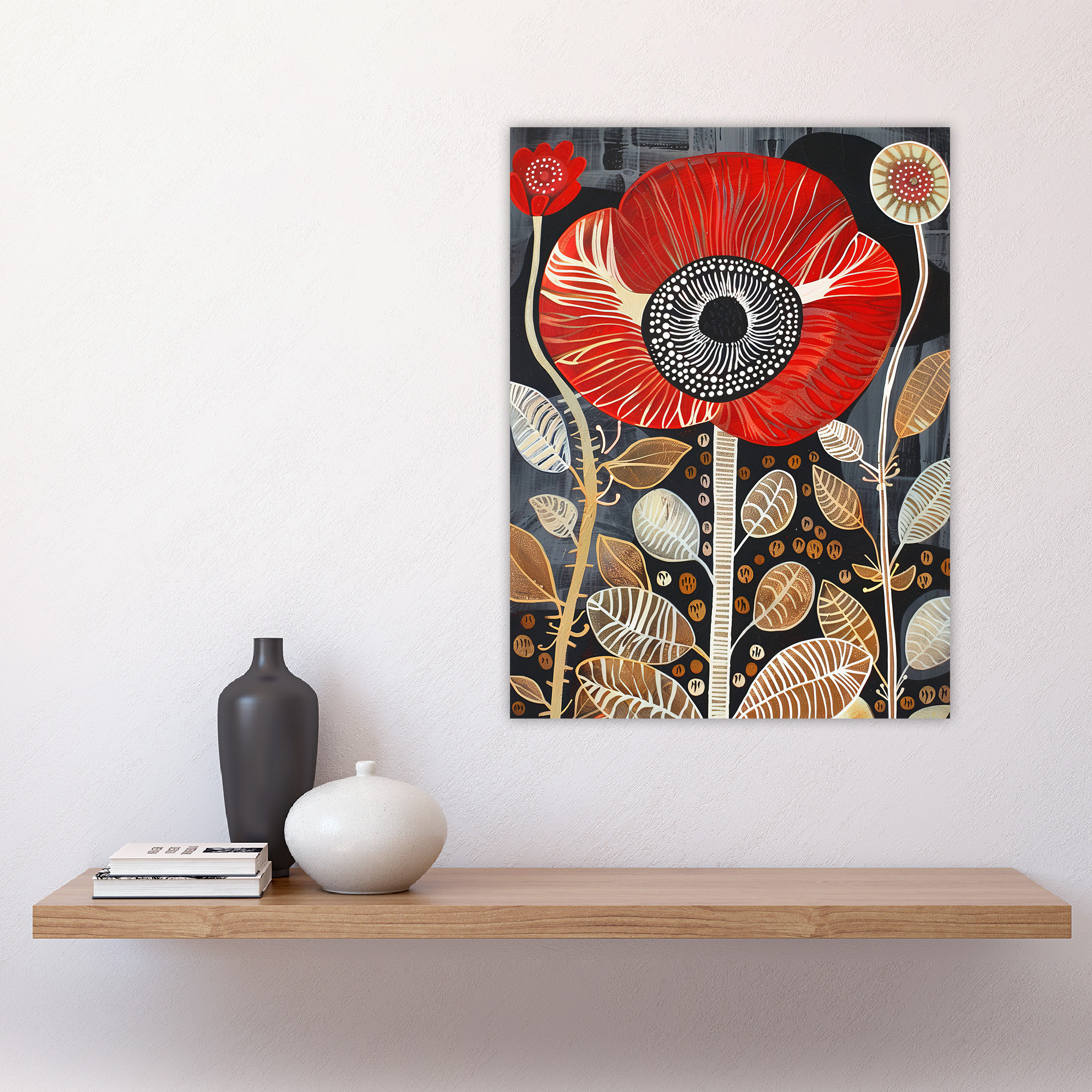 ClassicLiving Poppy Flower Red Modern Folk Art Wall Art Print | Wayfair ...