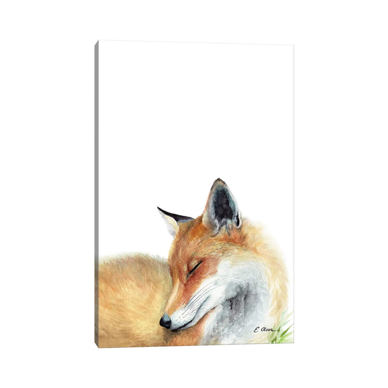 Woodland Sleeping Fox - Wrapped Canvas Painting, 30.48cm H x 20.32cm W