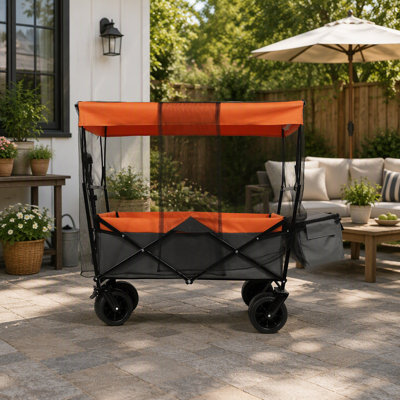 480Lbs Collapsible Wagon with Removable Canopy & Mosquito Net, Foldable Utility Wagon with 7" All-Terrain Wheels, Large Capacity Cart for Camping, Shopping, Sports and Garden Use