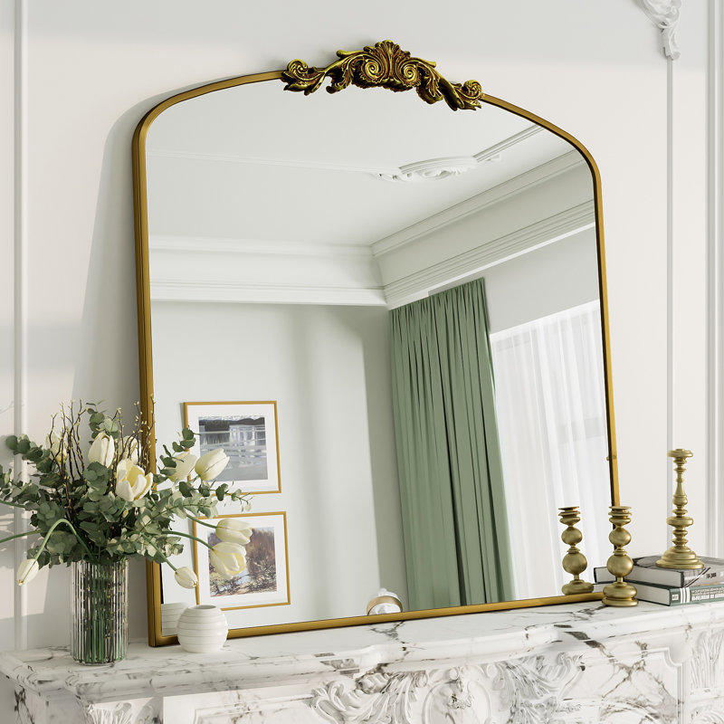 Amara Vintage Baroque Style Tempered Glass French Cleat Mounted Wall Mirror, Antique Gold, 36" x 34"