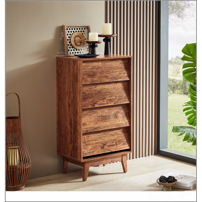 Commode double à 4 tiroirs de style rétro avec design biseauté pour un rangement spacieux et une esthétique élégante dans les chambres et les salles de jeux