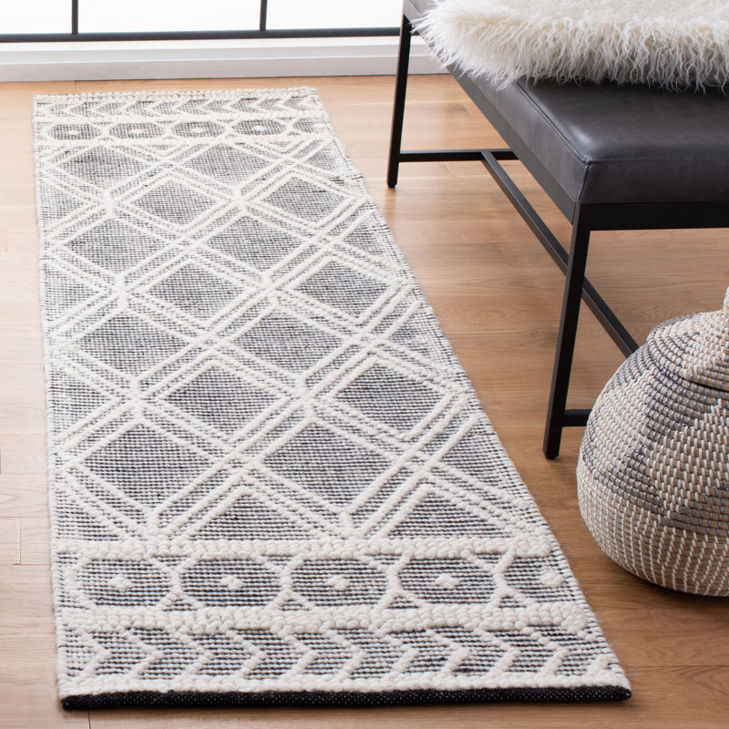 Farmington Natura Hand Woven Wool Cotton Geometric Rug in Cream/Gray, Runner 2'3" x 8'
