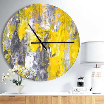 Motif abstrait gris et jaune - horloge murale moderne