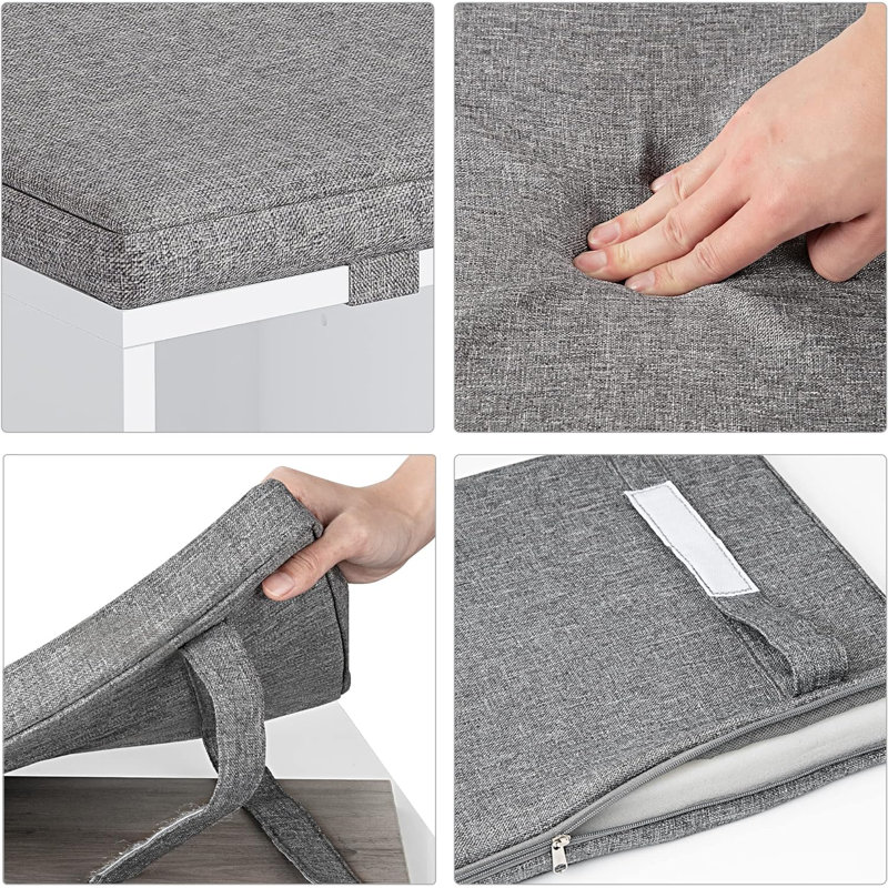 Martika Linen Upholstered Storage Bench, White