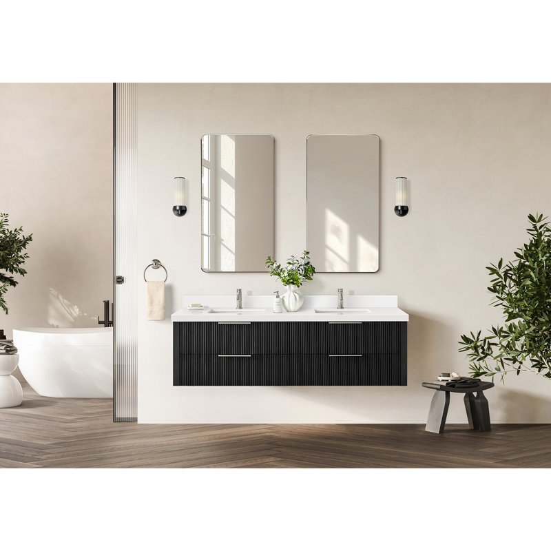 Meuble-lavabo double 72 po Barcelona, 72", Chêne noir patiné / nickel brossé