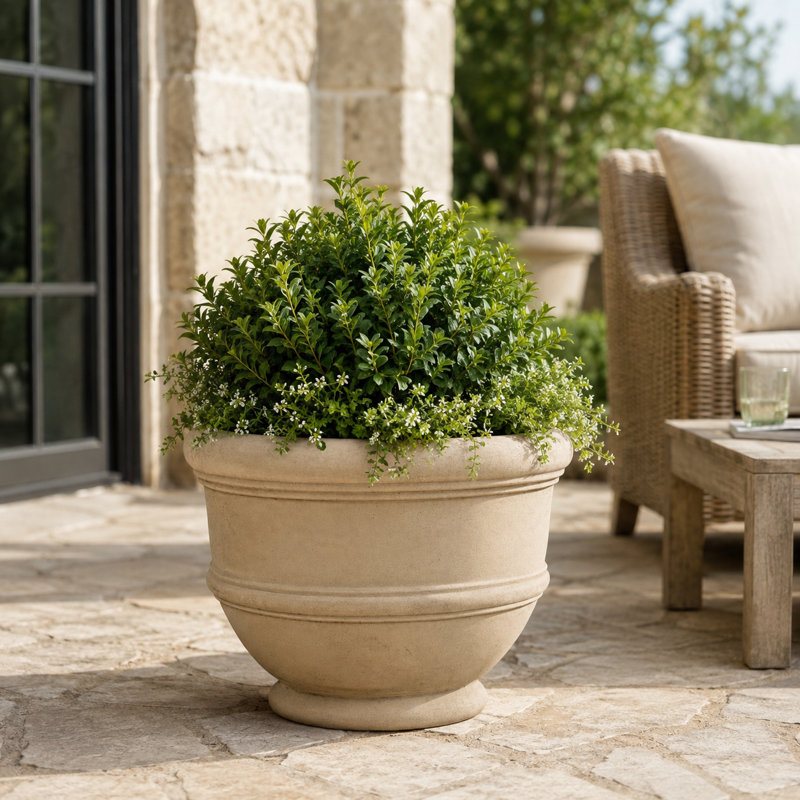 Jardinière à bandes de 61 cm (24 po) - Finition naturelle - Grès, 17" H x 24" W X 24" D, Tan