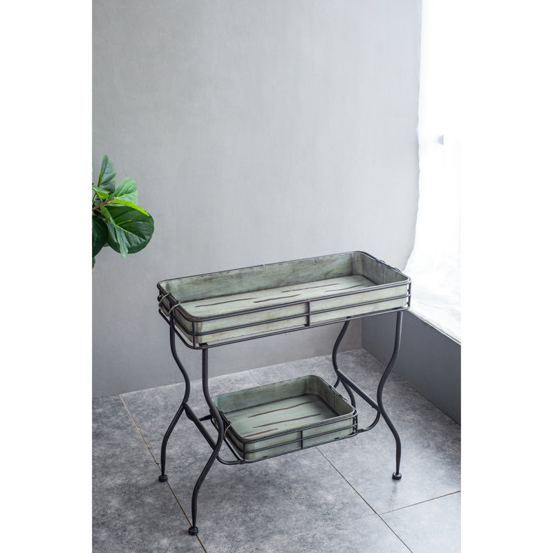 A 32X15x31" Galvanized Iron Tray Table For Deck Boxes And Patio Functionality In Style, Two Trays With Handles, 18.3 Lbs, Assembly Needed As An Accent Different Decor, Handled Trays,