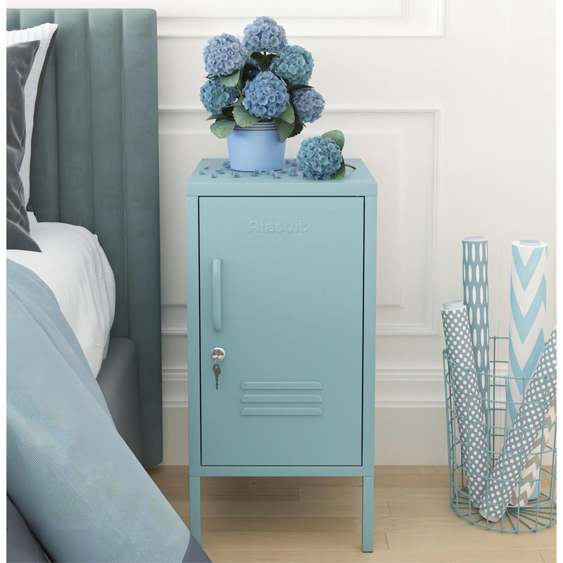 Table de bout à une porte verrouillable en métal, armoire de rangement moderne à hauteur réglable, table multifonctionnelle en acier laminé à froid