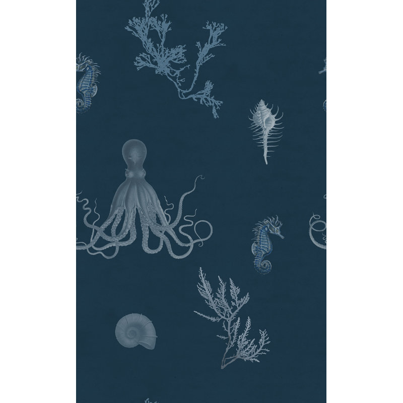 Sea Life 33' L x 20.5" W  Wallpaper Roll, Blue
