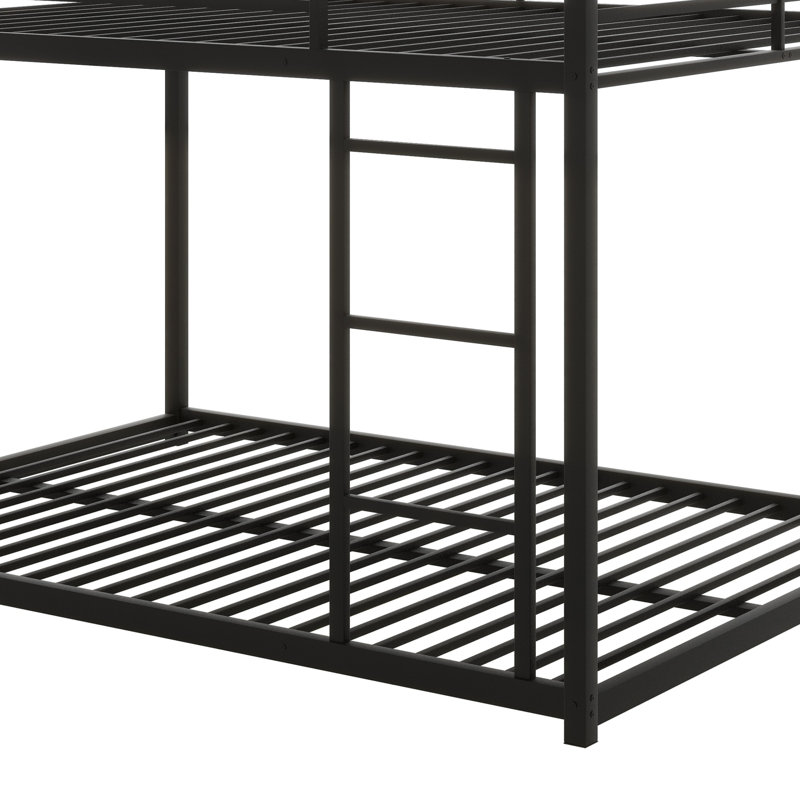 Bunk Bed Low Bunk Bed With Ladder, Black, Full Over Full