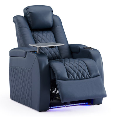Mixell 35" Wide Genuine Leather Power Rocker Home Theater Recliner