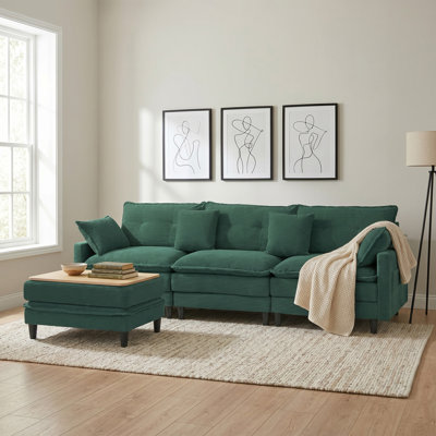 107.3" Comfy Corduroy Sectional Modular, 4-Piece Versatile Cloud Sofa with Coffee Table Ottoman, L-Shaped, Tool-free Assembly, Pet-friendly Fabric
