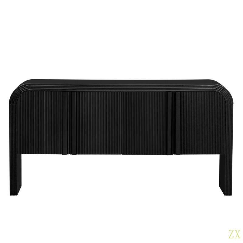 Console de 63 pouces à motif de vagues avec 4 portes et tablette réglable, table de canapé courbée derrière le canapé, table d'entrée étroite pour le salon, le vestibule et le couloir