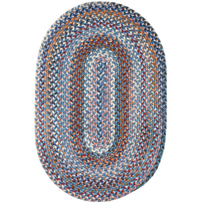 Tapis crème / bleu / mauve en laine tressé à la main Ato