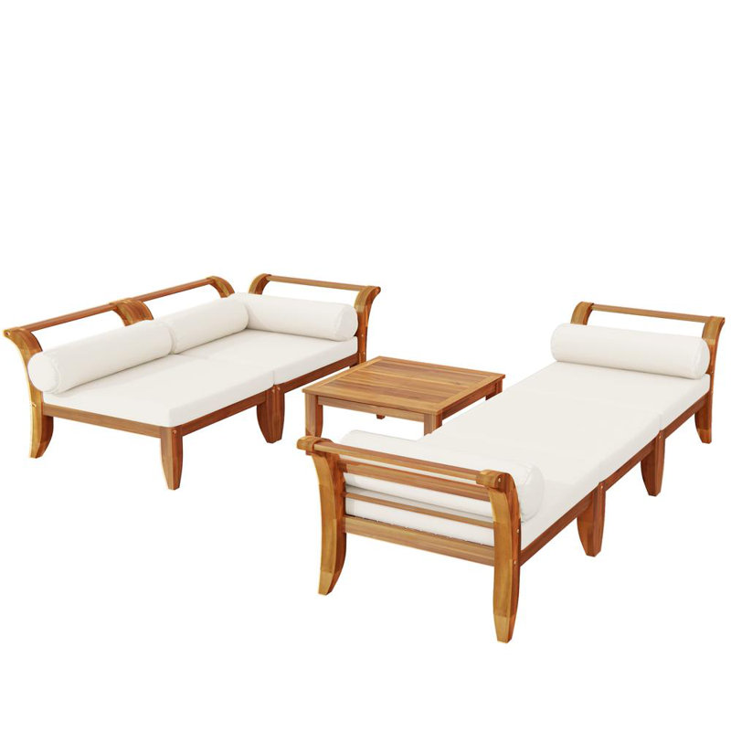 6 Piece Patio Conversation Set (Teak; Beige)