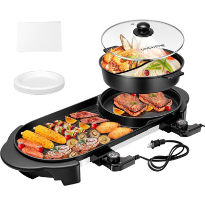 Barbecue électrique antiadhésif 14,6 po avec couvercle en verre Vivohome